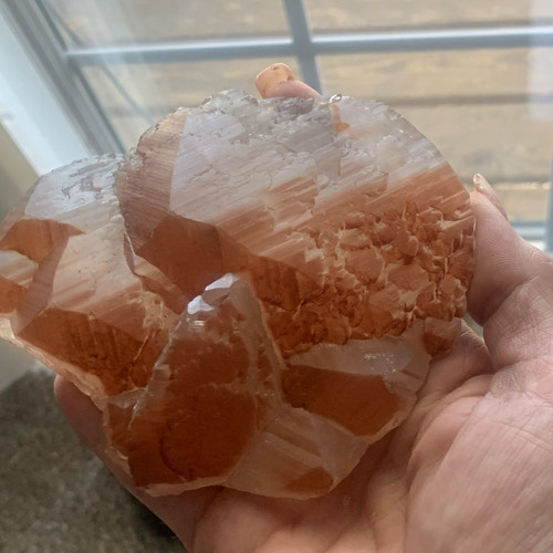 Red calcite crystal cluster - red,